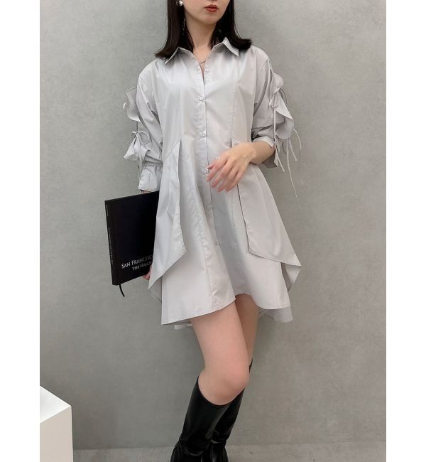 dazzlin「5分袖シャツイレフレアミニワンピース」|ワンピース|グレー
