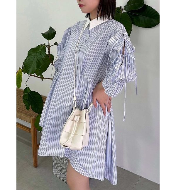 dazzlin「5分袖シャツイレフレアミニワンピース」|ワンピース|ブルー