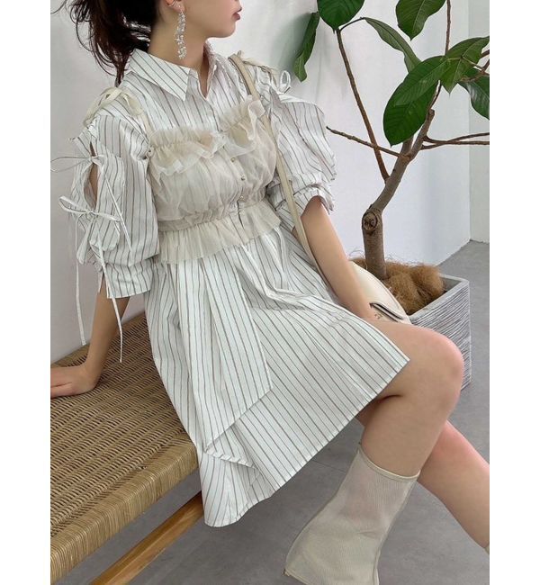 dazzlin「5分袖シャツイレフレアミニワンピース」|ワンピース|ベージュ