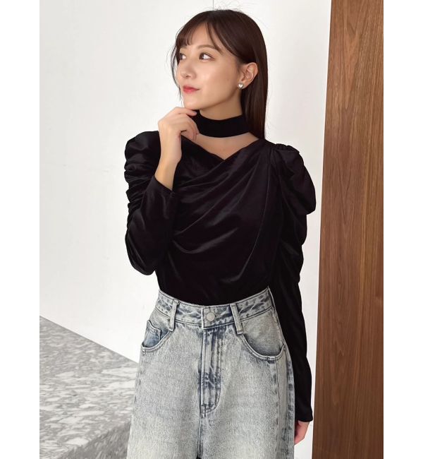 dazzlin「チョーカー付ドレープシアーベロアトップス」|Tシャツ・カットソー|