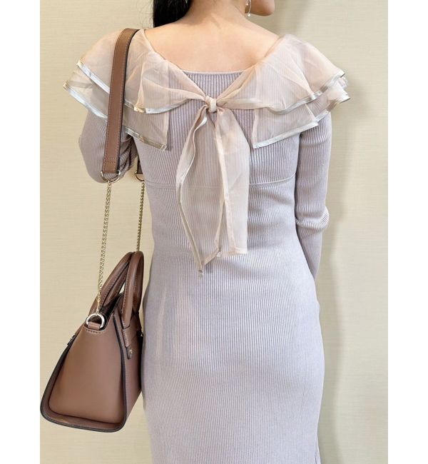 MERCURYDUO「異素材ラッフルバックリボンニットワンピース」|ワンピース|