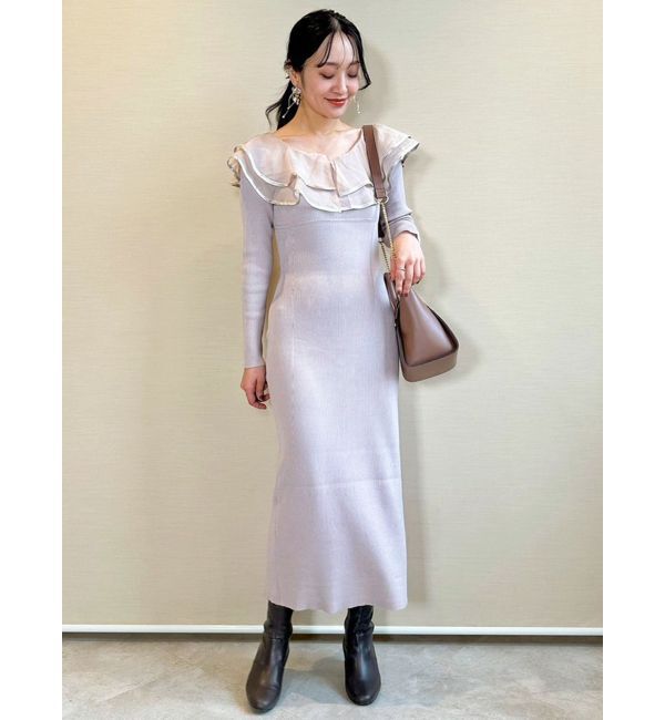 MERCURYDUO「異素材ラッフルバックリボンニットワンピース」|ワンピース|