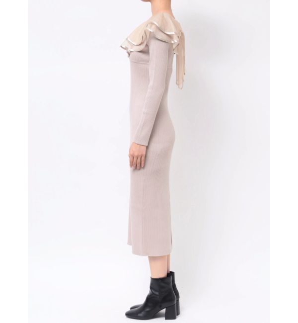 MERCURYDUO「異素材ラッフルバックリボンニットワンピース」|ワンピース|