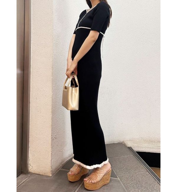 MERCURYDUO「バイカラーバックレースアップニットワンピース」|ワンピース|