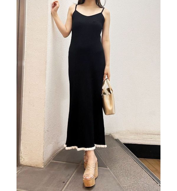 MERCURYDUO「バイカラーバックレースアップニットワンピース」|ワンピース|