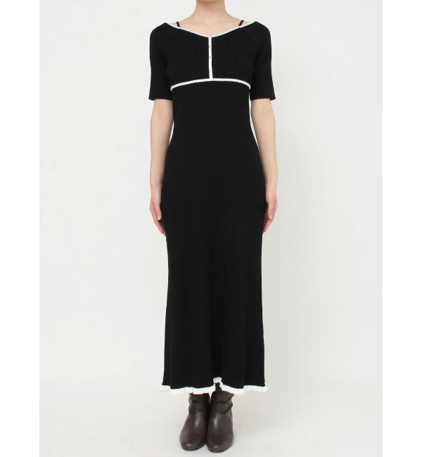 MERCURYDUO「バイカラーバックレースアップニットワンピース」|ワンピース|