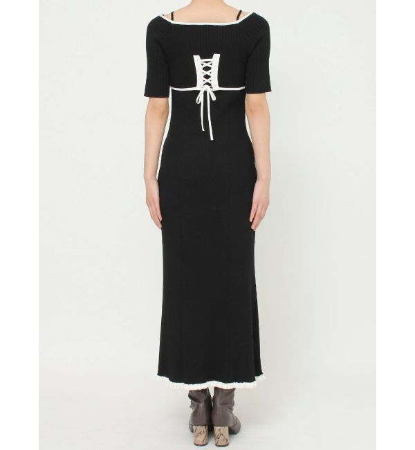 MERCURYDUO「バイカラーバックレースアップニットワンピース」|ワンピース|