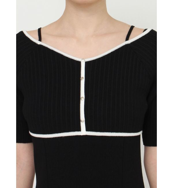 MERCURYDUO「バイカラーバックレースアップニットワンピース」|ワンピース|