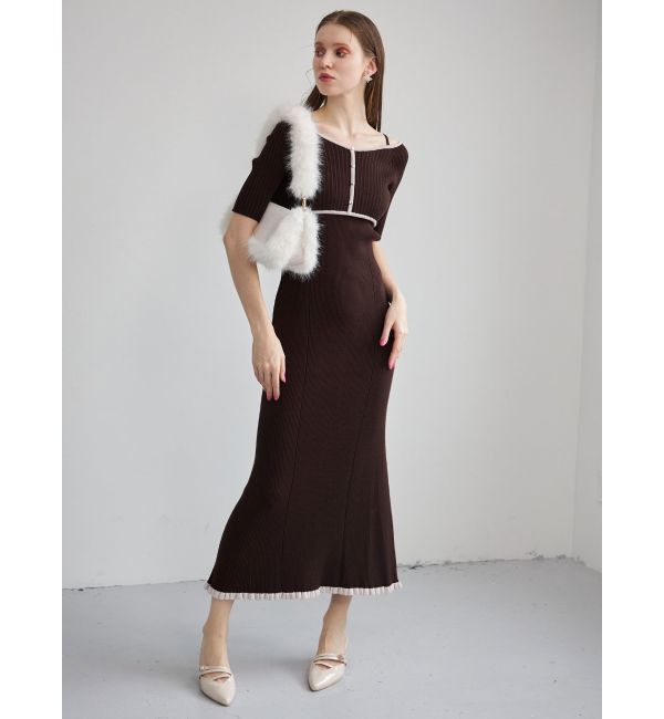 MERCURYDUO「バイカラーバックレースアップニットワンピース」|ワンピース|