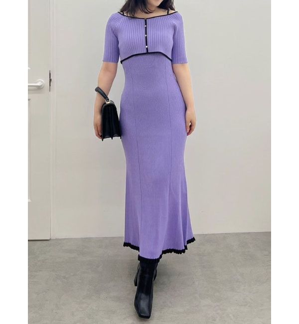 MERCURYDUO「バイカラーバックレースアップニットワンピース」|ワンピース|パープル