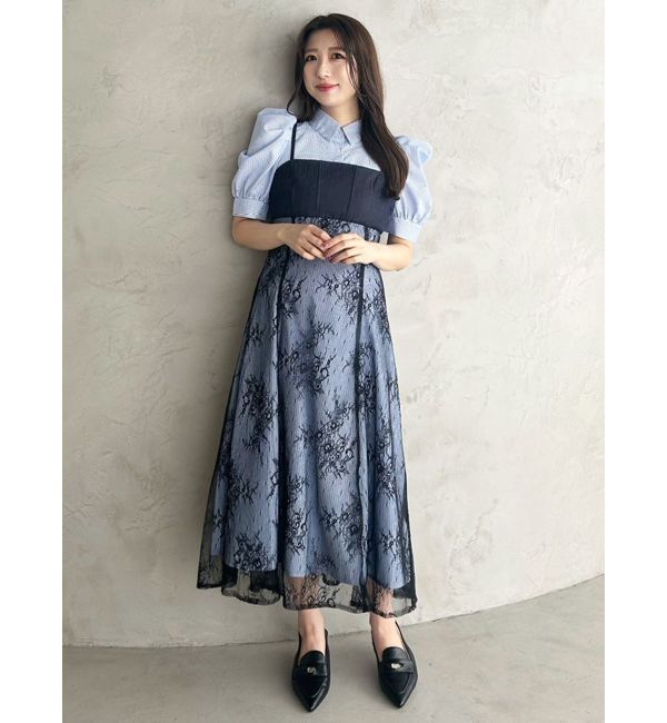 MERCURYDUO「ビスチェドッキングパワショルシャツワンピース」|ワンピース|