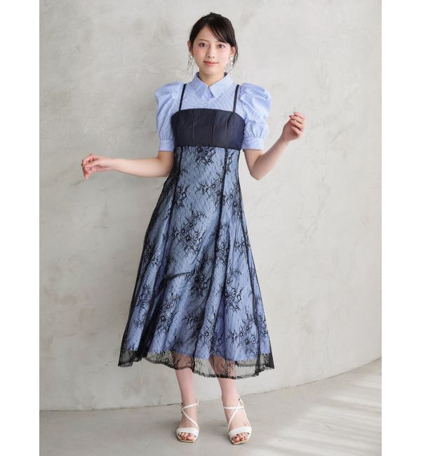 MERCURYDUO「ビスチェドッキングパワショルシャツワンピース」|ワンピース|