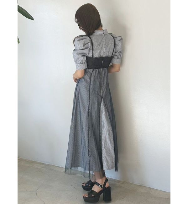 MERCURYDUO「ビスチェドッキングパワショルシャツワンピース」|ワンピース|