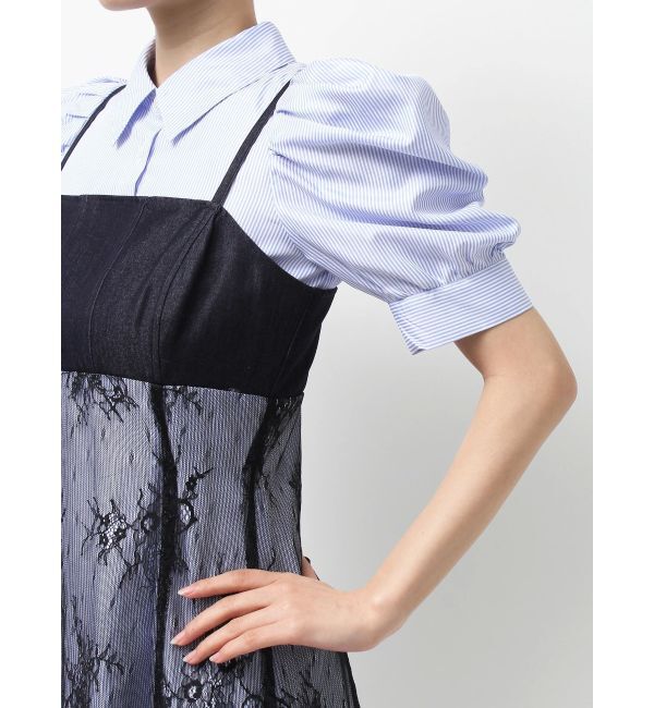 MERCURYDUO「ビスチェドッキングパワショルシャツワンピース」|ワンピース|