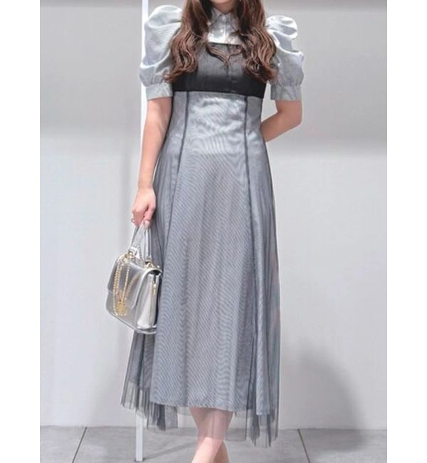 MERCURYDUO「ビスチェドッキングパワショルシャツワンピース」|ワンピース|ネイビー