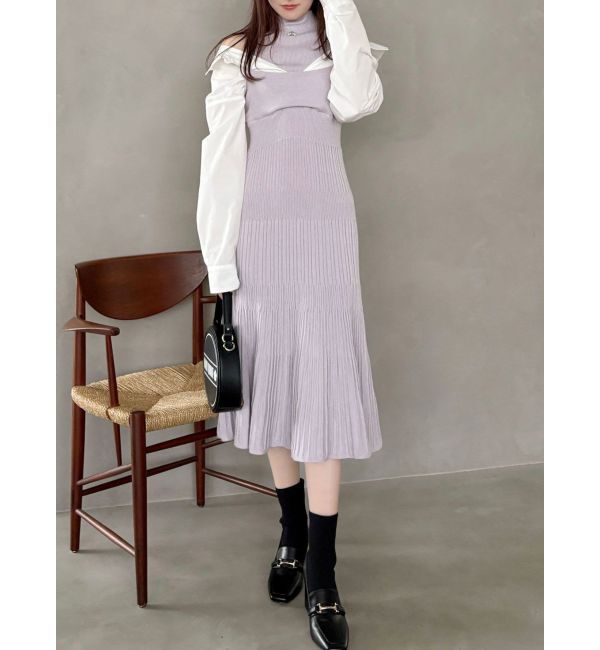 MERCURYDUO「【MARY QUANTコラボ】シャツドッキングニットワンピース」|ワンピース|ラベンダー