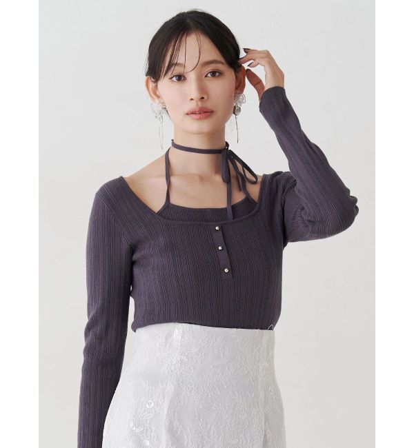 MERCURYDUO「マルチウェイリボンレイヤードライクニット」|ニット・セーター|チャコールグレー