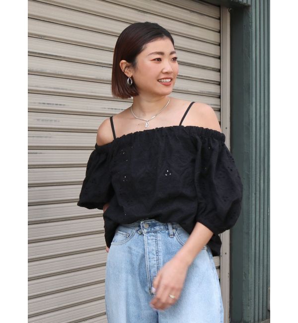 Ungrid「カットワークレースオフショルブラウス」|シャツ・ブラウス|ブラック