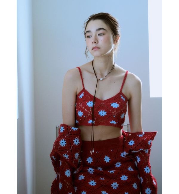 Ungrid「ビーズコンビニットキャミ」|キャミソール|レッド