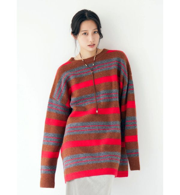 Ungrid「マルチボーダールーズニット」|ニット・セーター|レッド