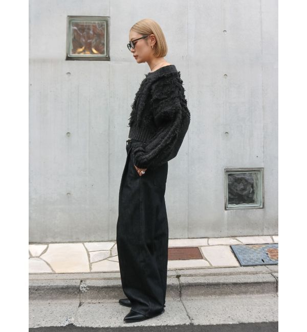 Ungrid「ワンショルフリンジケーブルショートニット」|ニット・セーター|