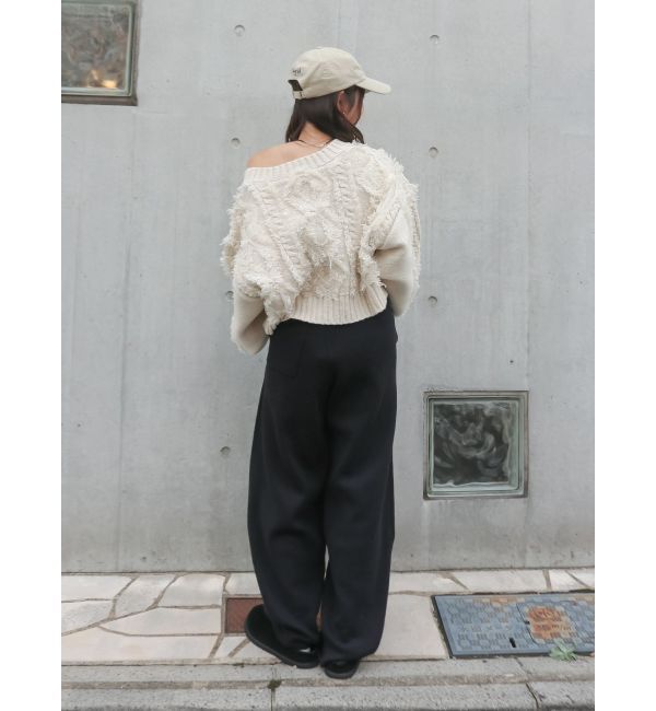 Ungrid「ワンショルフリンジケーブルショートニット」|ニット・セーター|