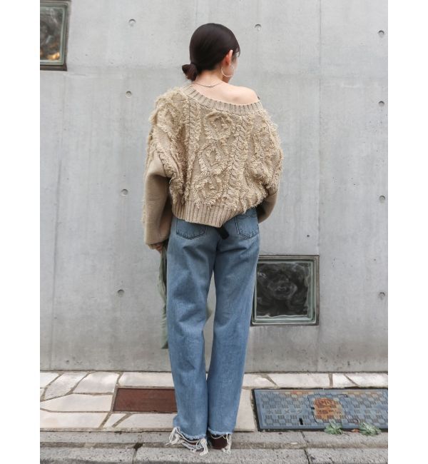 Ungrid「ワンショルフリンジケーブルショートニット」|ニット・セーター|