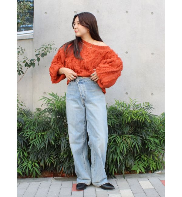 Ungrid「ワンショルフリンジケーブルショートニット」|ニット・セーター|