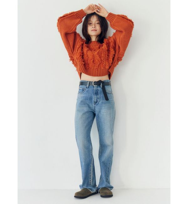 Ungrid「ワンショルフリンジケーブルショートニット」|ニット・セーター|