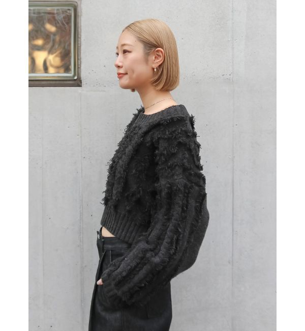 Ungrid「ワンショルフリンジケーブルショートニット」|ニット・セーター|