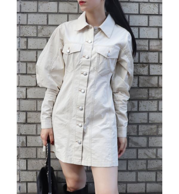 EVRIS「デザインスリーブミニワンピース」|ワンピース|アイボリー