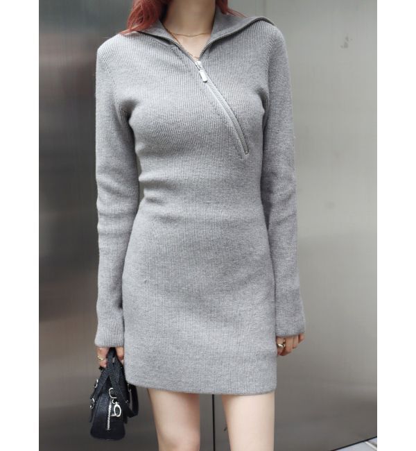 EVRIS「ジップタートルニットミニワンピース」|ワンピース|