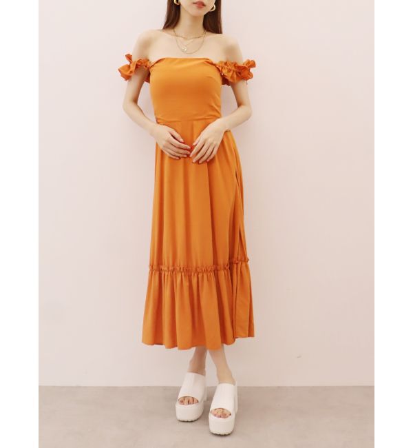 EVRIS「フリルショルダー3WAYロングワンピ－ス」|ワンピース|オレンジ