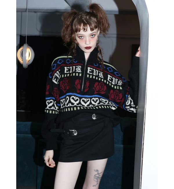 EVRIS「フラワーミックスジャガードニットトップス」|ニット・セーター|