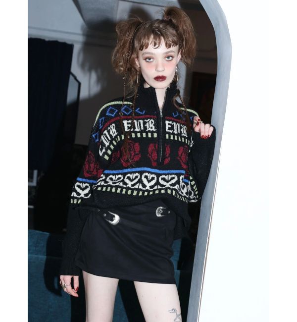 EVRIS「フラワーミックスジャガードニットトップス」|ニット・セーター|