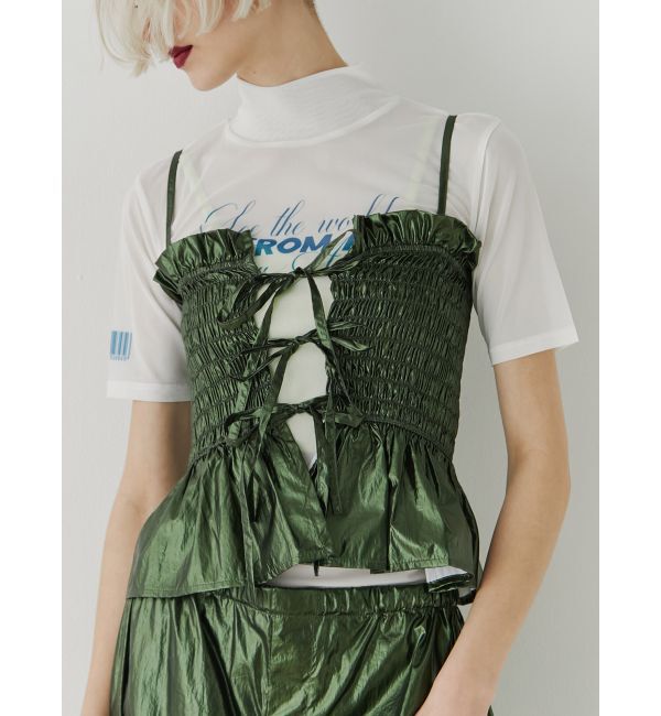 jouetie「メタリックシャーリングビスチェ【セットアップ対応】」|キャミソール|カーキ