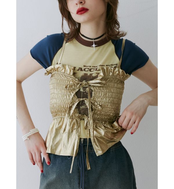 jouetie「メタリックシャーリングビスチェ【セットアップ対応】」|キャミソール|ゴールド