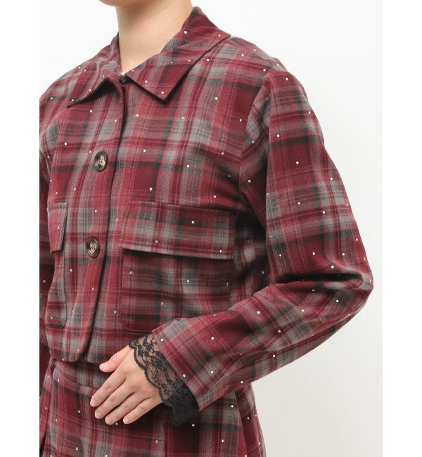 jouetie「ステンカラーラインストーンショートジャケット【セットアップ対応】」|テーラードジャケット|