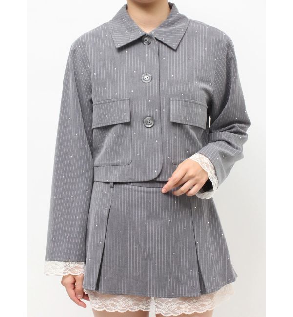 jouetie「ステンカラーラインストーンショートジャケット【セットアップ対応】」|テーラードジャケット|
