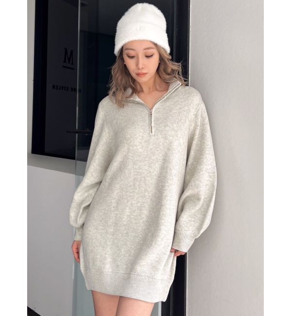 GYDA「Symmetry GYDAハーフZIPミニワンピース」|ワンピース|ライトグレー