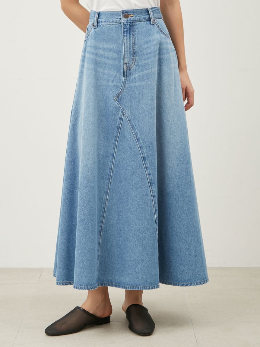 Mila Owen「後ろゴムマチデザインフレアデニムスカート【ウォッシャブル】」|スカート|