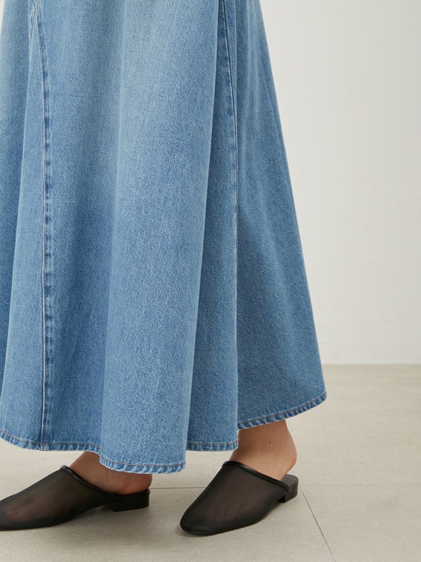 Mila Owen「後ろゴムマチデザインフレアデニムスカート【ウォッシャブル】」|スカート|