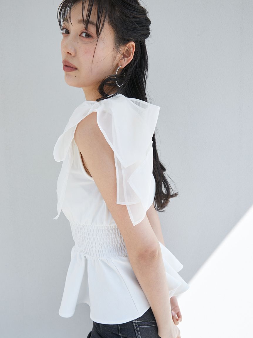 SNIDEL「ウエストシャーリングリボンカットプルオーバー」|Tシャツ・カットソー|