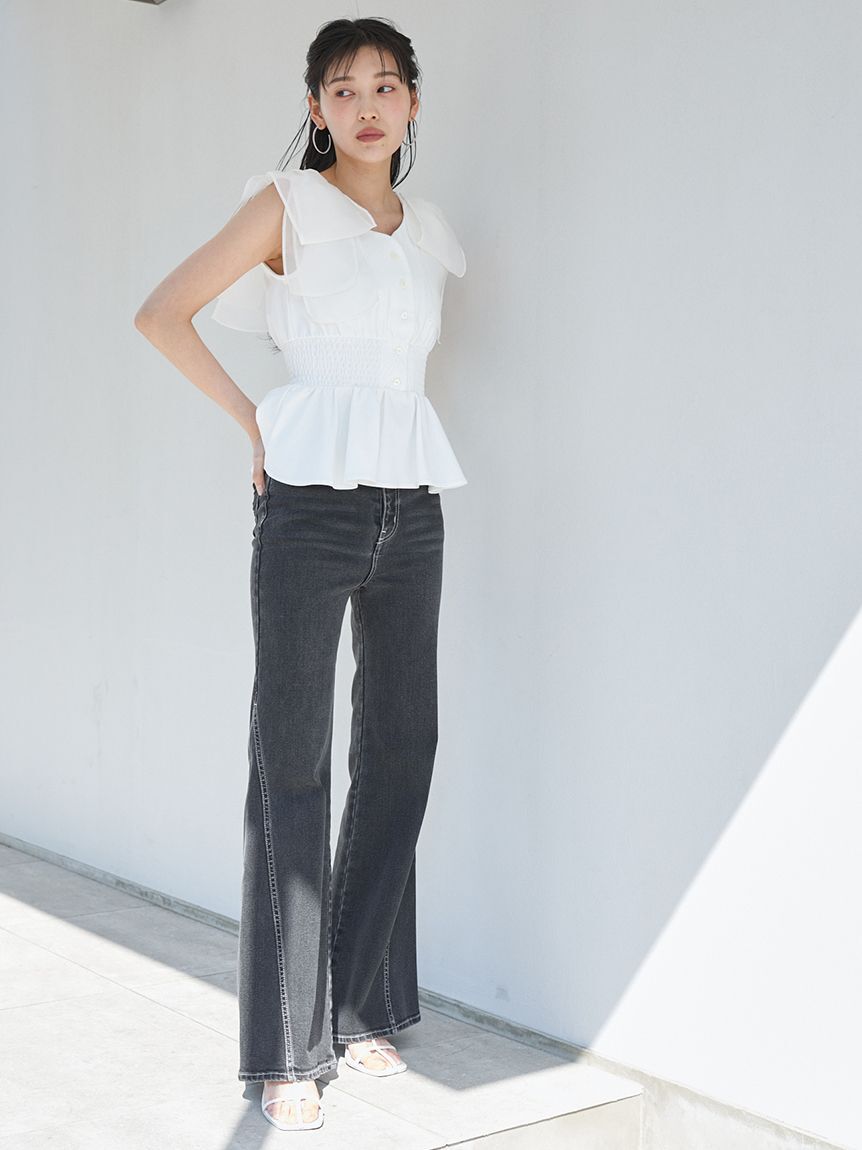 SNIDEL「ウエストシャーリングリボンカットプルオーバー」|Tシャツ・カットソー|