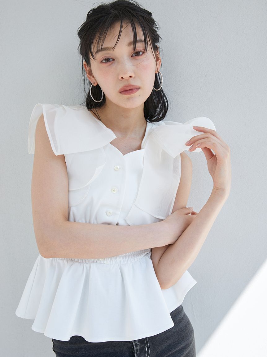 SNIDEL「ウエストシャーリングリボンカットプルオーバー」|Tシャツ・カットソー|