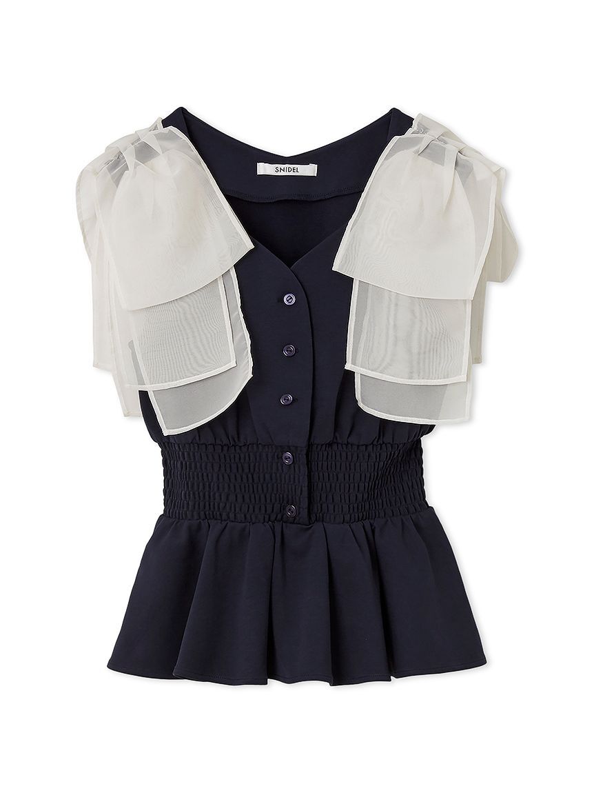 SNIDEL「ウエストシャーリングリボンカットプルオーバー」|Tシャツ・カットソー|NVY