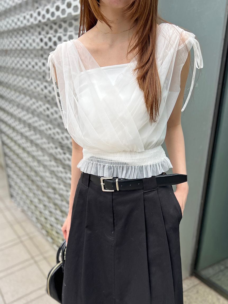 SNIDEL「チュールレイヤードカシュクールカットプルオーバー」|Tシャツ・カットソー|