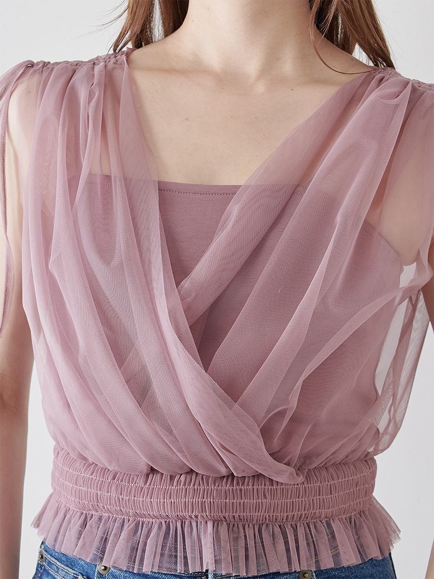 SNIDEL「チュールレイヤードカシュクールカットプルオーバー」|Tシャツ・カットソー|