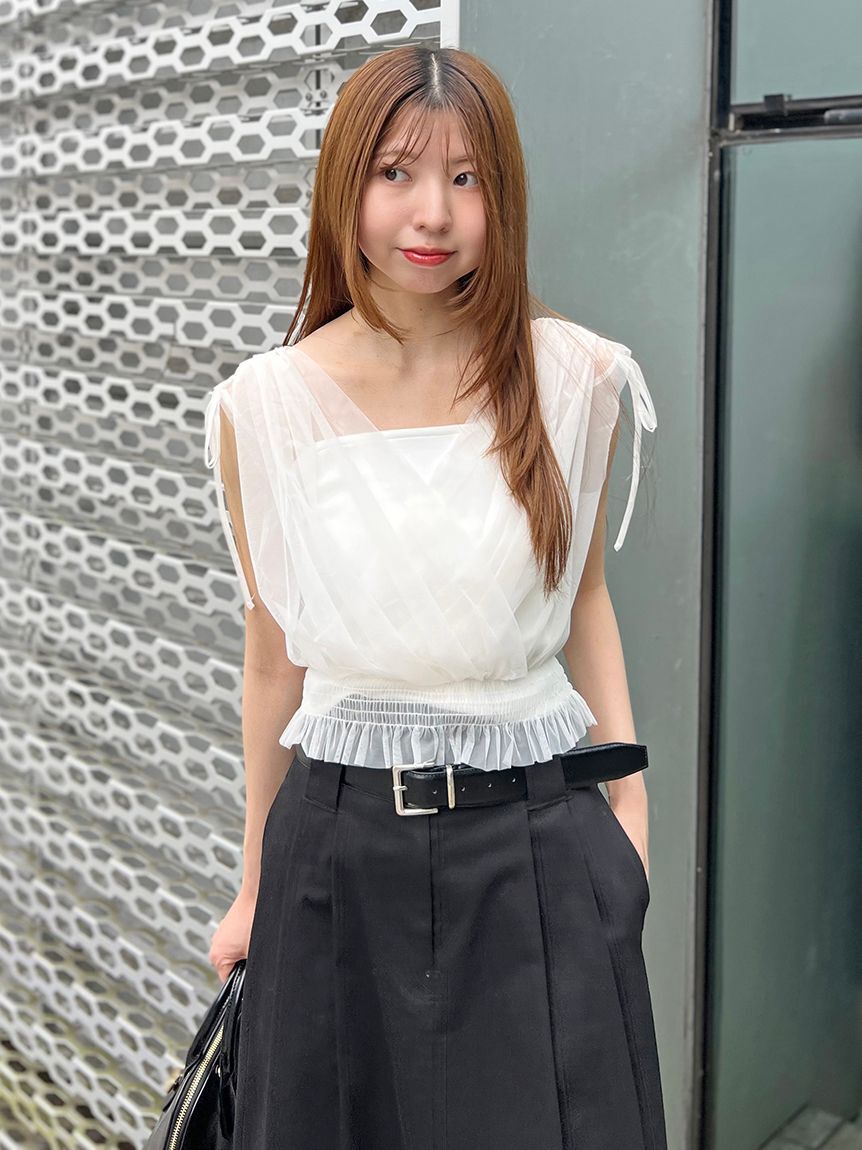 SNIDEL「チュールレイヤードカシュクールカットプルオーバー」|Tシャツ・カットソー|