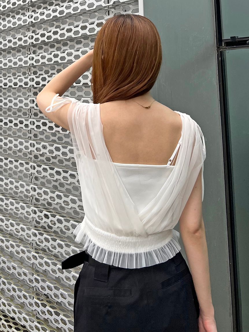 SNIDEL「チュールレイヤードカシュクールカットプルオーバー」|Tシャツ・カットソー|